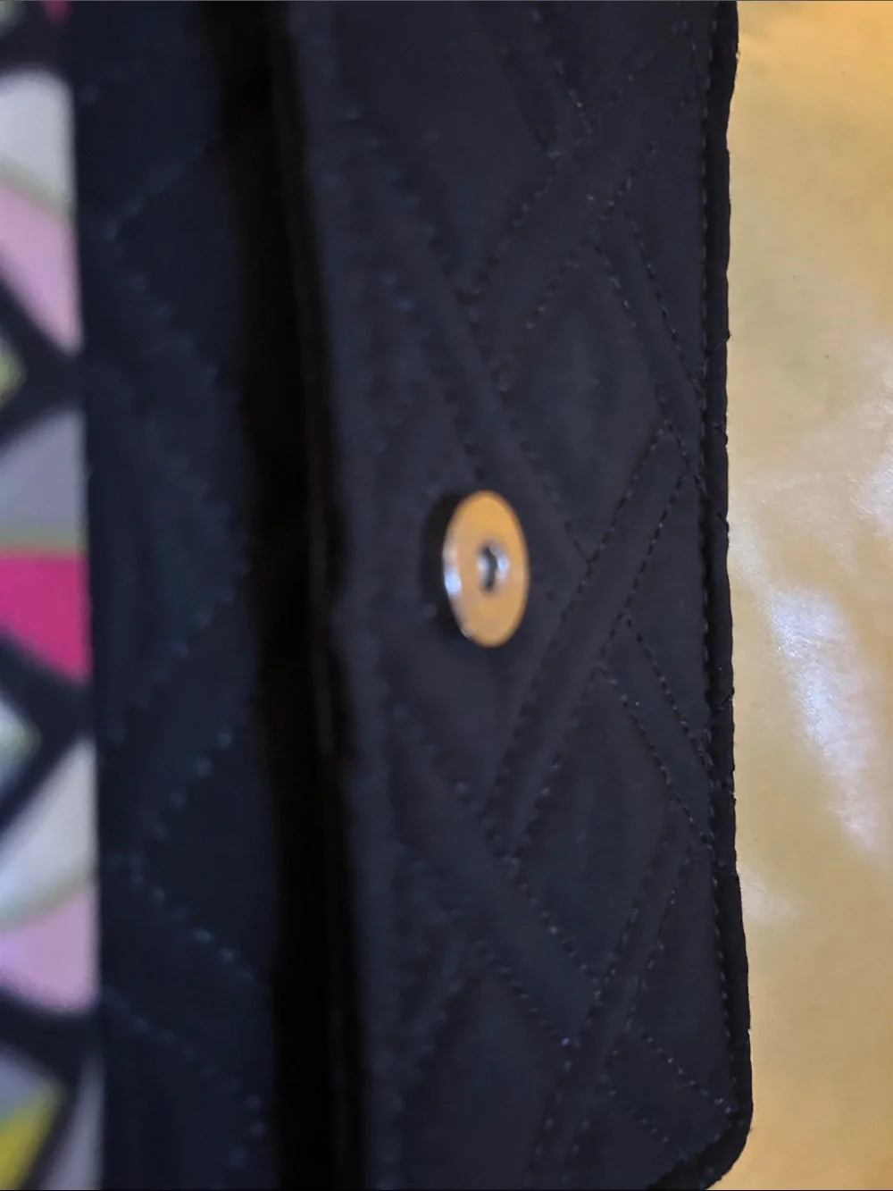 Vera Bradley Black Quilted Zip Wallet with Metal Plaque
